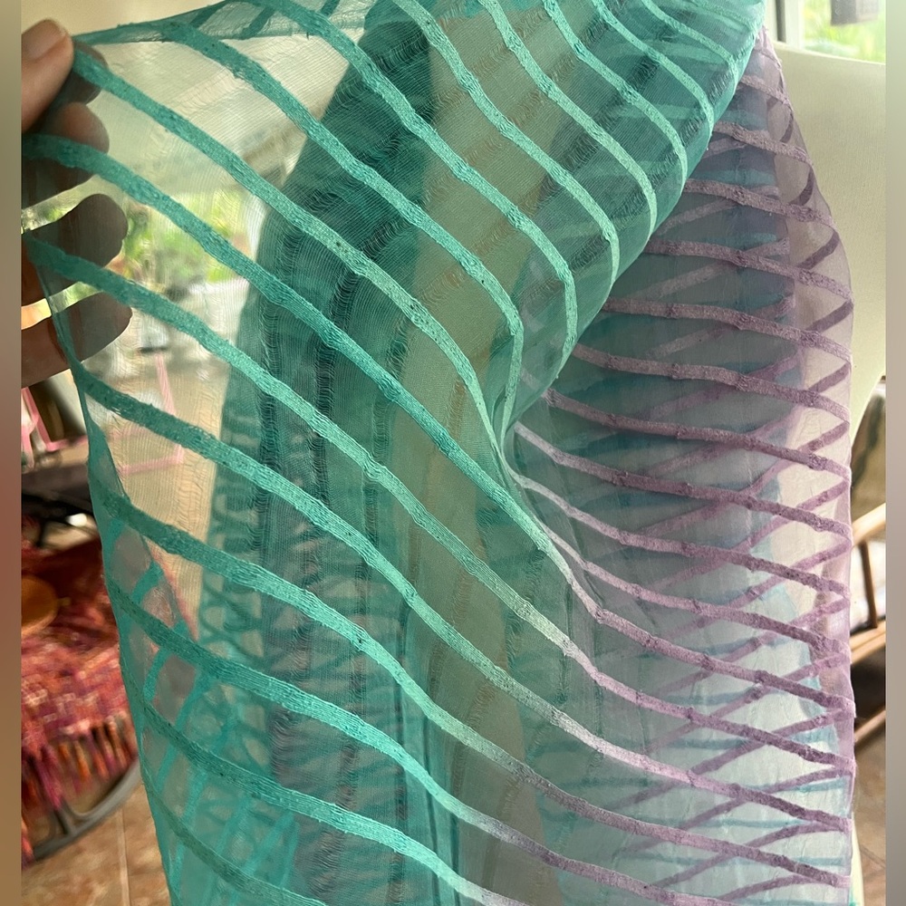 Silk Teal and Purple Sheer Scarf - Picture 4 of 14